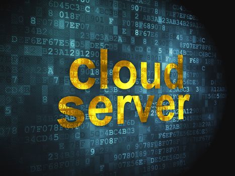 Cloud computing technology, networking concept: pixelated words Cloud Server on digital background, 3d render