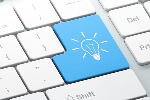 Business concept: Enter button with Light Bulb on computer keyboard, 3d render