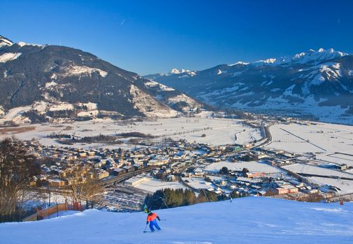 Ski resort Zell am See, village Schuttdorf. Austria. Alps at winter