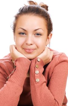 Portrait of attractive woman, happy and smiling isolated