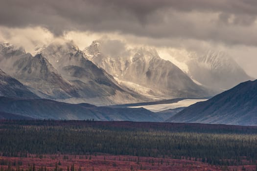 Fall photograph of mountains and receding glaciers