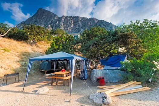 Summer camping in the mountains.