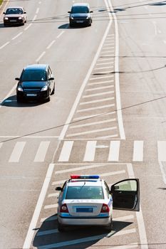 The car traffic police on duty service raddilitelnoy line highway