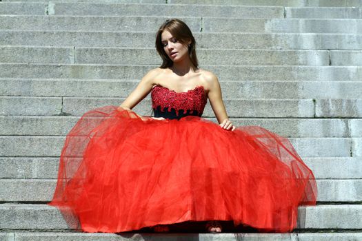 Beautiful young women in Red dress