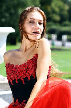 Beautiful young women in Red dress