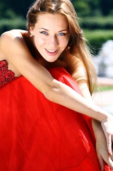 Beautiful young women in Red dress