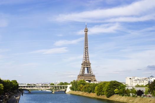 Eiffel Towerfrom the view over Siene, Paris, France