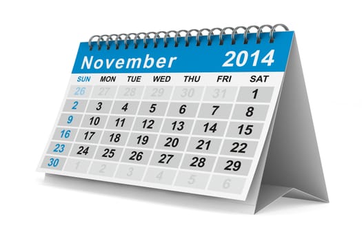 2014 year calendar. November. Isolated 3D image