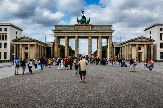 BERLIN, GERMANY - AUGUST 11: The Brandenburger Tor (Brandenburg Gate) is the ancient gateway to Berlin on August 11, 2013. It was rebuilt in the late 18th century as a neoclassical triumphal arch.