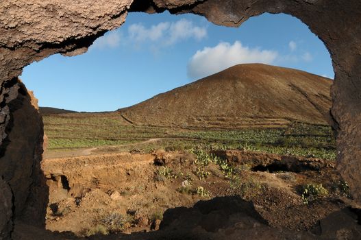 Cave near a volcano in the desert in spain