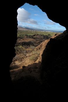 Cave near a volcano in the desert in spain