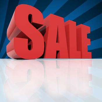 3d red text SALE over blue background