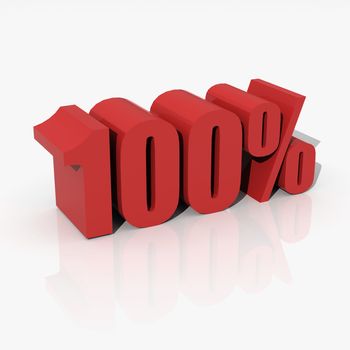 3D rendering of a 100 percent in red letters on a white background 