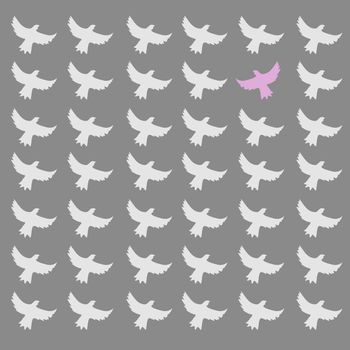 Pink bird differrent from the other, seamless pattern
