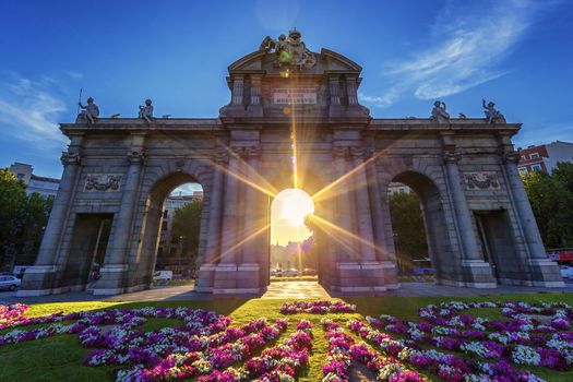 Puerta de Alcala at sunset, Madrid, Spain