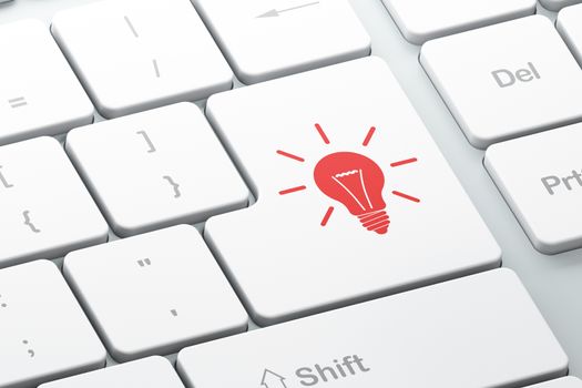 Business concept: Enter button with Light Bulb on computer keyboard, 3d render