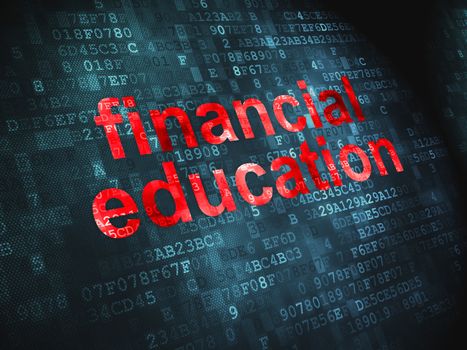 Education concept: pixelated words Financial Education on digital background, 3d render