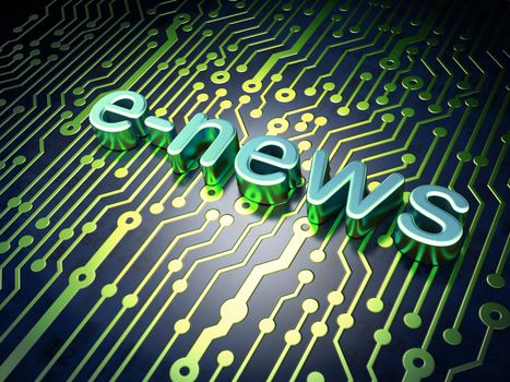 News concept: circuit board with word E-news, 3d render