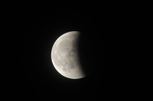 partial moon eclipse in the night in winter