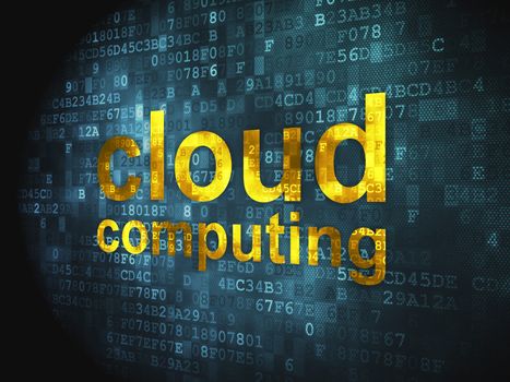 Cloud computing technology, networking concept: pixelated words Cloud Computing on digital background, 3d render