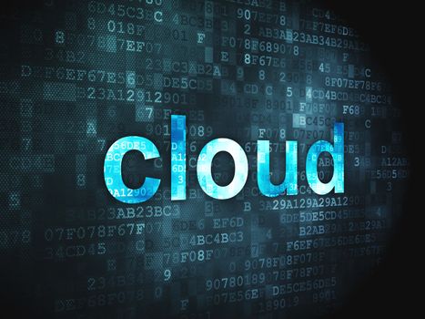 Cloud computing technology, networking concept: pixelated words Cloud on digital background, 3d render
