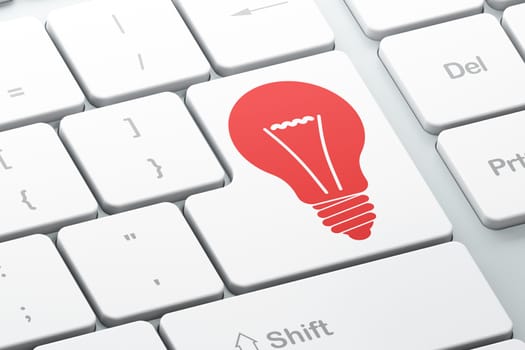 Business concept: Enter button with Light Bulb on computer keyboard, 3d render