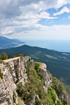 Crimean mountains. Black Sea and clouds