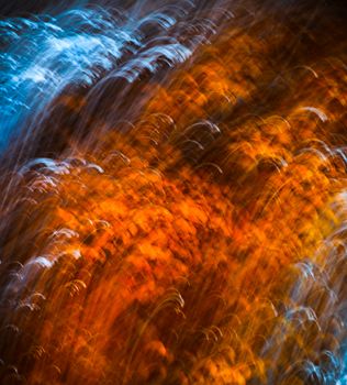 Abstract motion blur of trees in an autumn forest