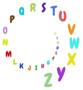 Illustrated letters forming a spiral