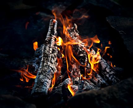 Closeup of hot burning wood, coals.