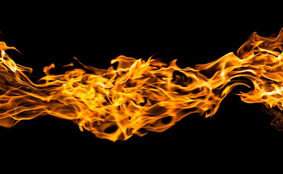 Orange fire flames on a black background