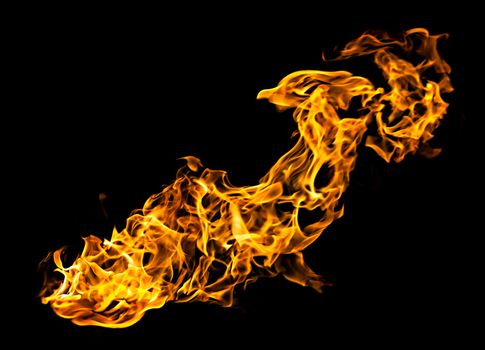 Orange fire flames on a black background