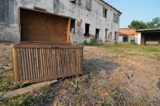 Empty wood box near an abandoned farm in north italy