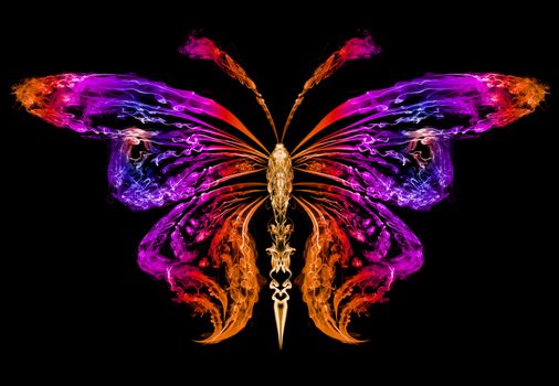 Abstract silhouette of a butterfly drawn by color smoke