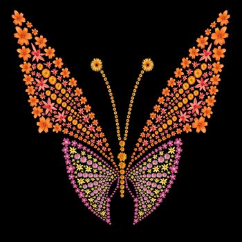 Butterfly silhouette made from flowers