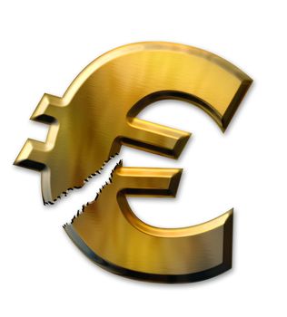 Financial crisis. Broken euro on white background