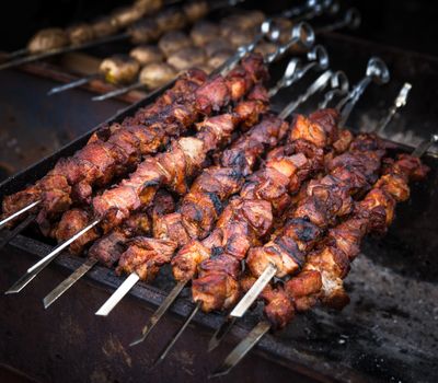 Shish kebab of the pork with the mix of spices