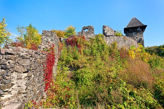 Nevitsky Castle. The wall of an old castle in early autumn