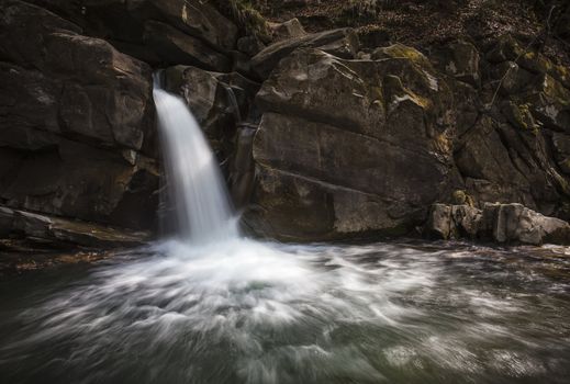 Motion blur waterfall nature landscape with rocks and flowing water