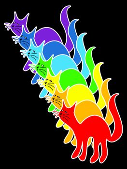 Rainbow cats isolated on black