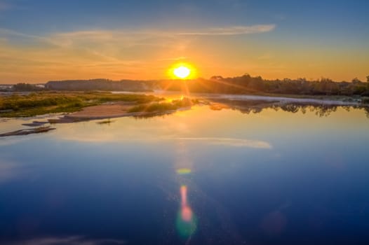 Great Morning. Beautiful Lake On Sunrise.