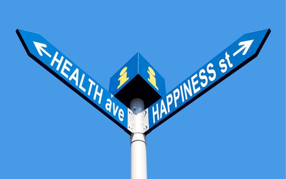 Street post with health ave and happiness st signs