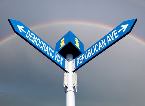 election choice conceptual post with democratic way and republican ave