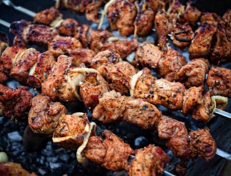 Barbecue. Grilled meat on the coals