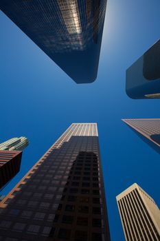 LA Los angeles downtown skyscrapers buildings viewed from below at California