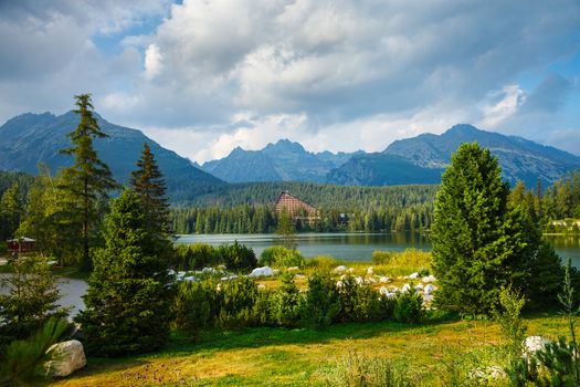 Mountain lake in National Park High Tatra. Strbske pleso, Slovakia, Europe