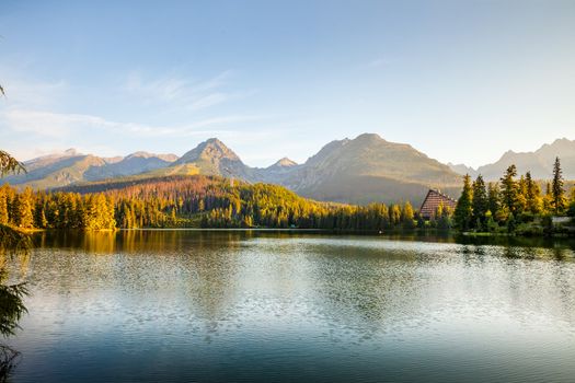 Mountain lake in National Park High Tatra. Strbske pleso, Slovakia, Europe