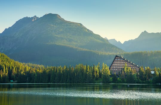 Mountain lake in National Park High Tatra. Strbske pleso, Slovakia, Europe
