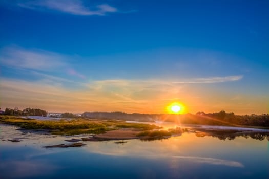 Great Morning. Beautiful Lake On Sunrise.