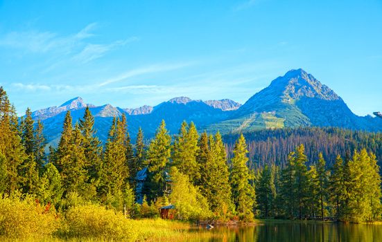 Mountain lake in National Park High Tatra. Strbske pleso, Slovakia, Europe